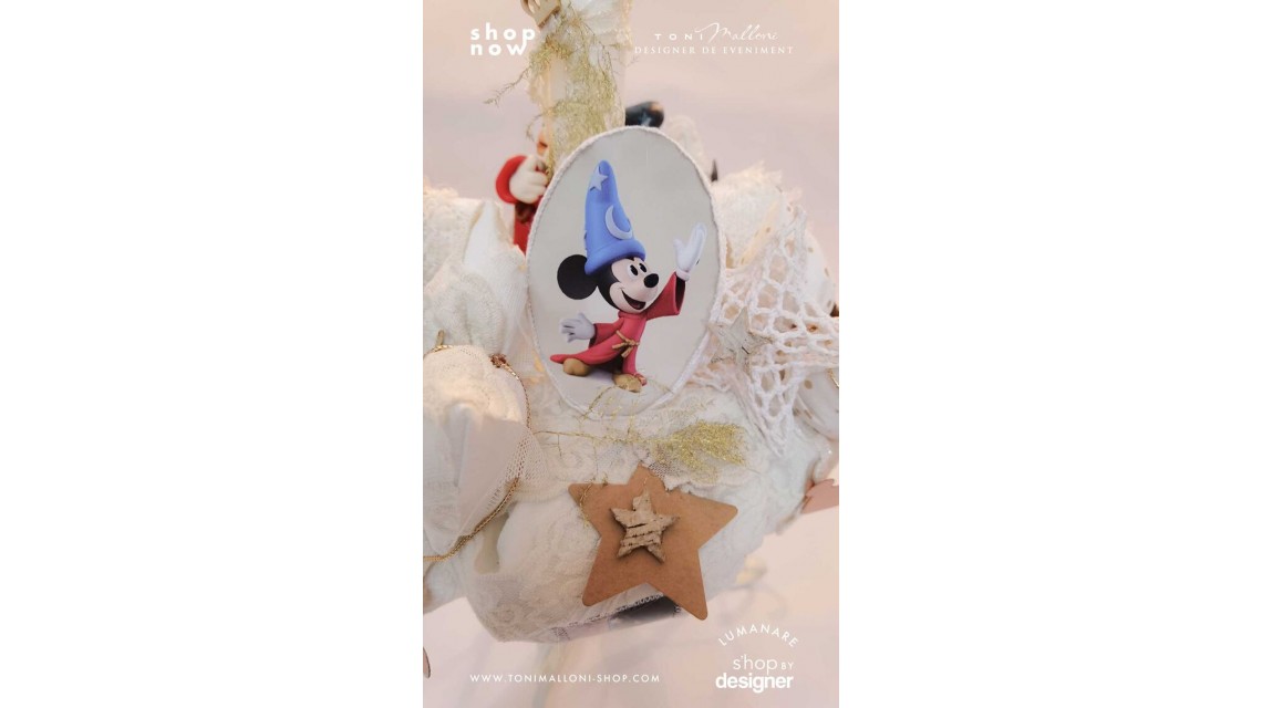 Lumanare botez Mickey Mouse Vrajitorul accesorizata cu figurina creata manual 6